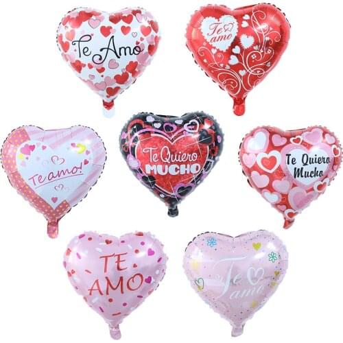 10pcs 18inch TE AMO Spanish I Love You Foil Balloons Te Quiero Mucho Heart Shape For Valentines Day/Wedding Decor Helium Globos