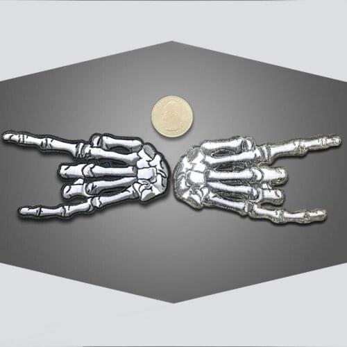 2Pcs Rock and Roll I Love You Finger Gesture Skeleton Hand Patch Punk Style Applique Sticker Iron on Fabric Patchwork