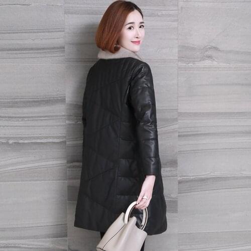 2020 Genuine Leather Womens Down Jacket Real Sheepskin Coats With Natural Mink Fur Collar Warm Winter Coat Women XQ8002