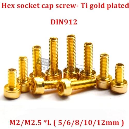 30pcs M2 M2.5 Allen Screw Hex socket Knurled Cap Head Screw Ti gold Plated Cylinder Allen Machine Screw Bolt