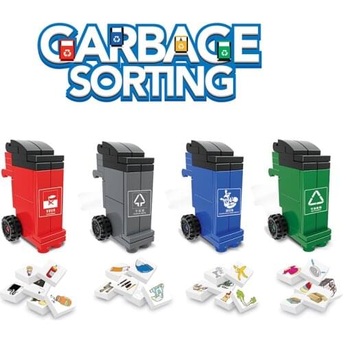 4 In 1 Dustbin Assembly Building Blocks Garbage Sorting Surprise Egg Toy DIY Creative Model Childrens Educational Toys Gifts