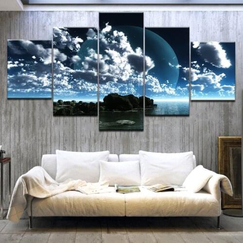 5Panel HD Printed Marine reef blue sky white clouds Landscape Print On Canvas Art Painting For home living room decoration