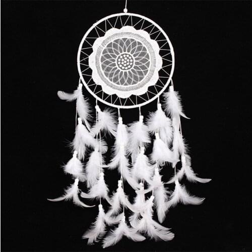 White Lace Flower Dreamcatcher Wind Chimes Indian Style Feather Pendant Dream Catcher Creative Car Hanging Decoration For Home