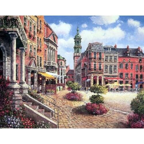 Free shipping mediterranean sea square landscape architecture oil painting canvas printings on canvas wall decoration picture