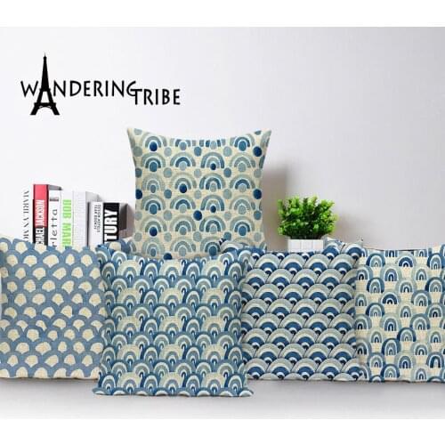 Geometric Cushion Cover Striped Geometric Decorative Throw Pillow Case Cushion Covers Farmhouse Blue Pillow Cases Kissenbezug