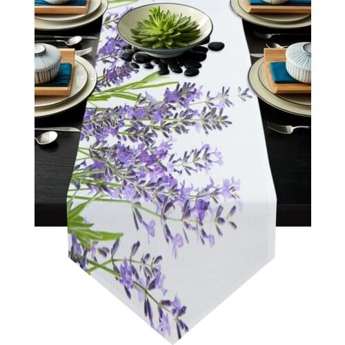 Purple Lavender Table Runner Home Kitchen Decorative Table Runner for Wedding Party Cake Floral Tablecloth