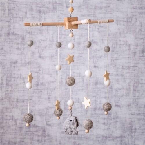 Baby Wooden Rattle Bed Bell Mobile Activity Play Gym Baby Toys For 0-12 Months Cart Accessories Crochet Elephant Bed Rattles