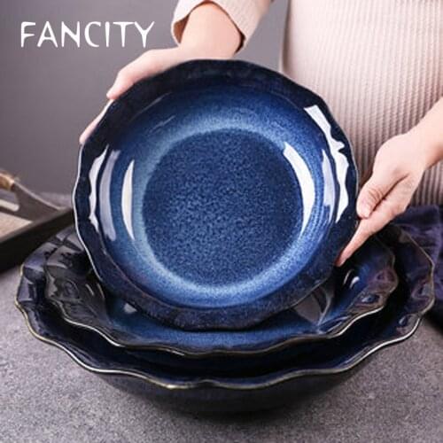FANCITY Ceramic large soup bowl, extra large soup basin, large bowl, household bowl, crayfish plate, boiled fish bowl, hotel