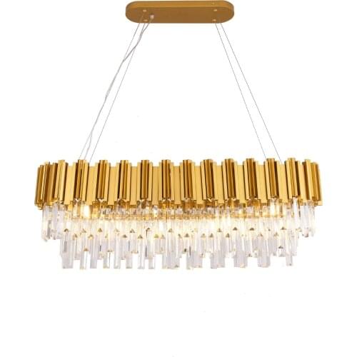 New Arrival Crystal Chandelier Light Gold Rectangle Lighting Fixtures Lustres Luminaire for Dining Living room Hotel Lamp