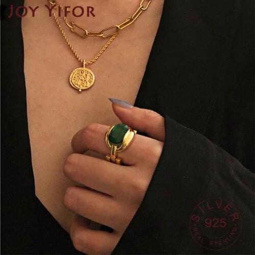 925 Sterling Silver Party Rings France Gold Plated Vintage Green Stone Elegant Bride Jewelry Gifts for Women Couples