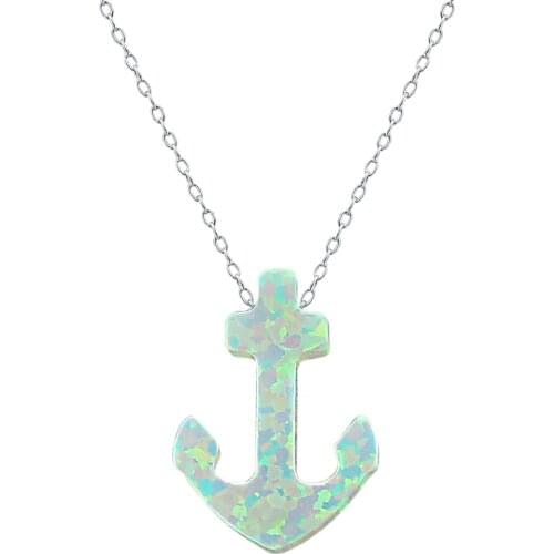 Opal Stone Pendant Choker Necklace Collier Argent 925 Femme Ras De Cou With Cute Anchor Shaped Pendant Women Body Jewellery