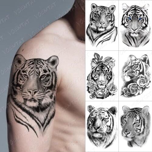 Compass Lion Temporary Tattoo Sticker For Men Women Flowers Tiger Wolf Demon Waterproof Fake Henna Skull Animal Body Art Tatoo