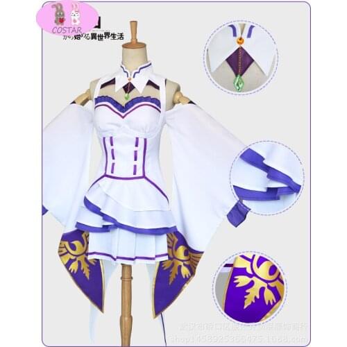 COSTAR Anime Re:Life In A Different World From Zero Emilia Cosplay Costume Dress Full Set Wig Sock Headwear Girl Women Halloween
