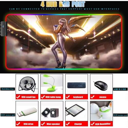 Evelyn Play Mouse Pad Oversized Mouse Pad RGB with 4HUB USB Tour LED Backlight Carpet Office Protection Keyboard Desk Mat 40x90