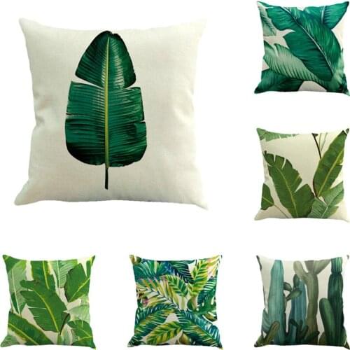 Green Plant Square Cushion Covers 45x45 cm 1 Piece Polyester Pillow Cover Decorative Leaves Pillowcase for Car Chair Home Decor