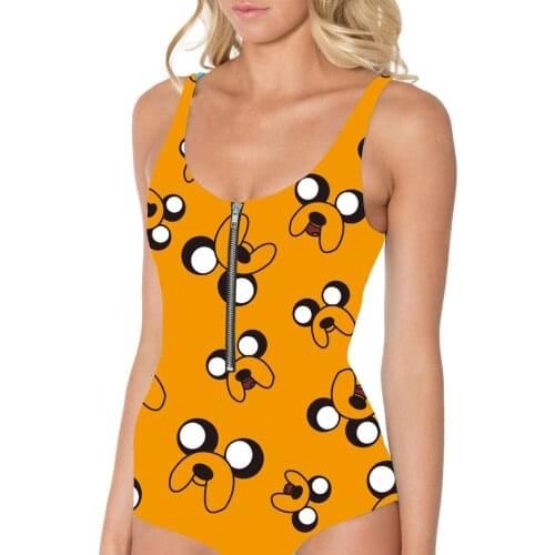 Hot Sales Adventure Time Printing Women Yellow Swimsuit One Piece S To 3XL Cartoon Blue Bodycone Suits Big Size