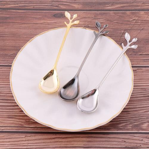 Hot New 1 PCS Creative Exquisite Ice Cream Scoop Mini Dessert Spoon Flatware Branch Shape Royal Style Coffee Spoon Tableware