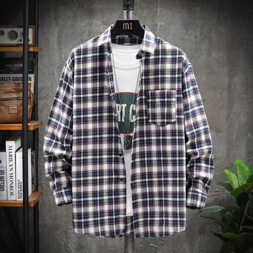 Fashion Korean Style Breathable Long Sleeve Mens Slim Fit Casual Male Plaid Shirts