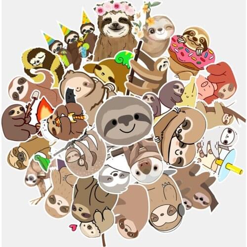 50Pcs Cute Sloth Animal Laptop Stickers Relax Life Funny Text Cartoon Waterproof Stickers For Kids DIY Guitar Fridge PC Decal