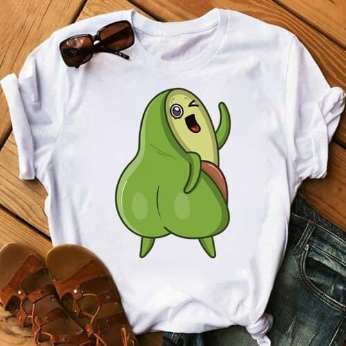 2021 New Casual Graphics Avocado Summer Printed Kawaii Cartoon T-shirt Women Short Sleeved White T-Shirt Oversize Female Top Tee