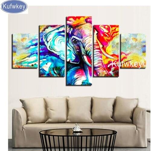 New 5 piece 5d diy diamond painting Elephant wall art diamond mosaic rhinestones 3d Pictures of crystals diamond Embroidery Full