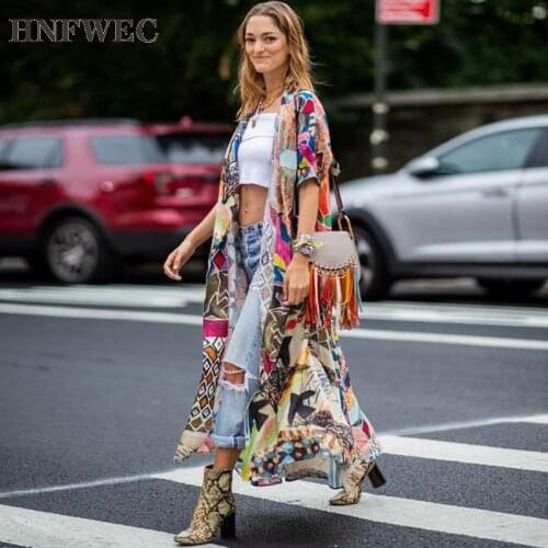 Europe Women Dress Summer 2020 New Wild Casual Ladies Blouse Beach Sunscreen Women Clothing Print U807