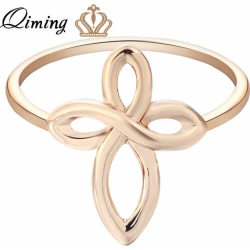 QIMING Infinity Cross Ring Hollow Simple Style Jesus Christ fashion Fashion Religious Jewelry Women Fashion Rings Mother Gift