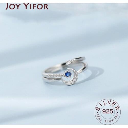 925 Sterling Silver Adjustable Women Rings Rhinestone Moon Star CZ Wedding Rings for Women Girls Party Wedding Jewelry