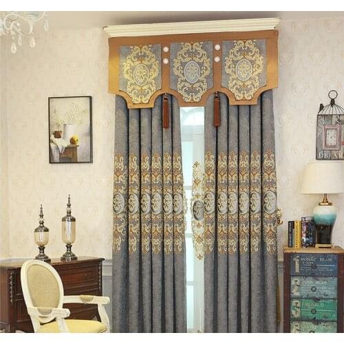 European-style Curtains for Living Dining Room Bedroom Chenille Embroidered Curtains In Two Colors Customized Finished Products