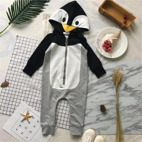 Tonytaobaby Spring and Autumn New Babys and Youngs Grey Penguin Clothes Cotton Newborn Baby Clothes