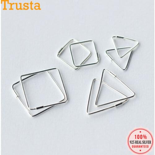 Trustdavis Unique Square Triangle Shaped Piercing Huggie Hoop Earring For Women Sterling Silver jewelry Earing Jewelry DS218