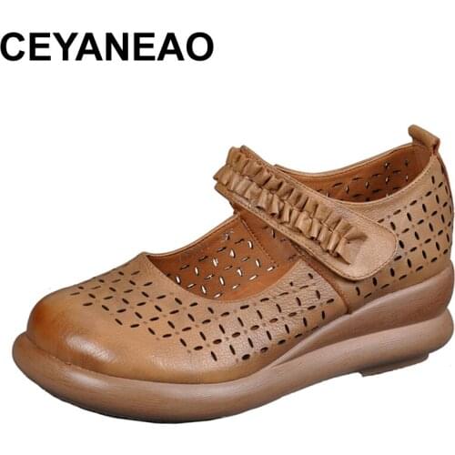 CEYANEAO Comfortable casual womens summer sandals made of genuine leather; New Arrival 2019; breathable platform shoes