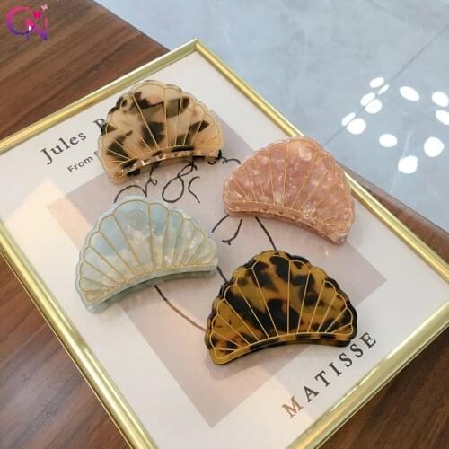 Women Fashion Leopard Acetate Shell Shape Hair Crab Claw Hairpin Women Girls Hair Clips Barrettes Hairgrip Hair Accessories