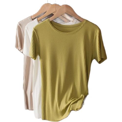 Short Sleeve Womens Summer Top Short Sleeve Solid Color Round Neck Modal T-shirt Slim Fit Large Size Bottom T-shirts Tee P3 273