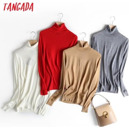 Tangada Women High Quality Elegant Thin Sweater Vintage Jumper Lady Spring Fashion Knitted Tops 6D32