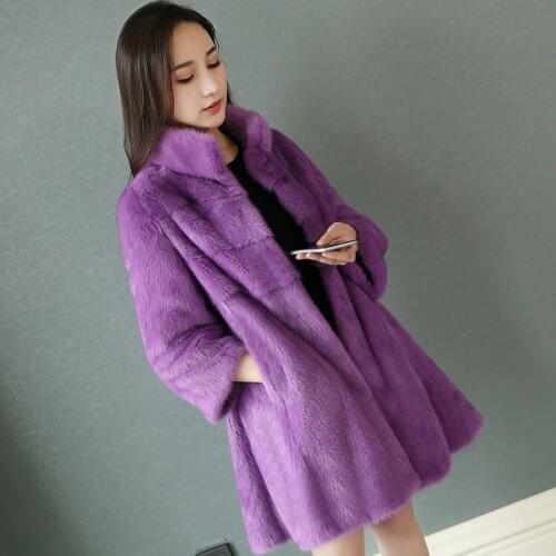 80cm long womens genuine real mink fur coat whole skin stand collar mink coat lady long outerwear jacket coats D22