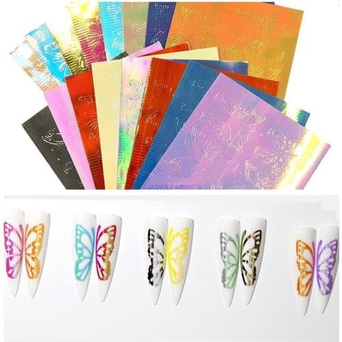 Aurora Film Oversized Butterfly Sticker Bundle / 16 Colors16PCS/set Flame Shape Nail art Sticker Hot Flame 3D Nail stickers