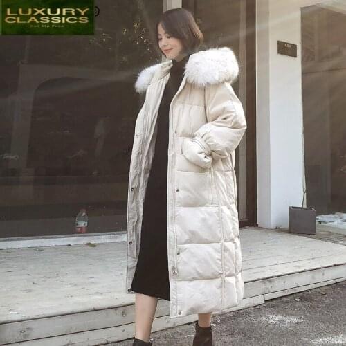 Large Jacket Winter Female Fur Hooded Korean Brand Warm Duck Down Coat Women Fashion Thick XLong Down Jacket Hiver LW1526