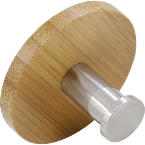 Bamboo Wood & Stainless Steel Decorative Adhensive Hook, Heavy Duty Decrating Wall Hooks,home office Clothes Tower Hanger Holder