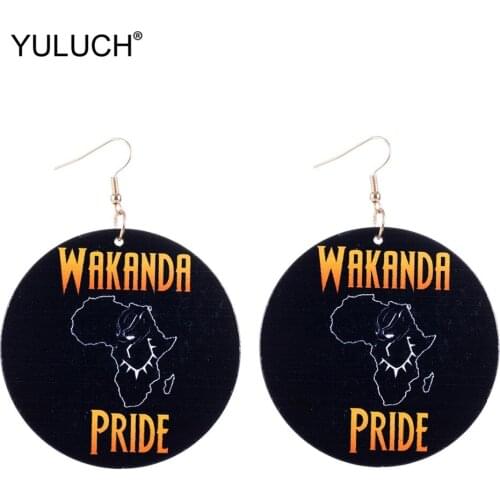YULUCH Ethnic African WAKANDA PRIDE Character Painted Printing Pendant Earrings Fashion Women Round Wood Statement Drop Earrings