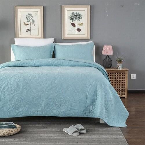 Solid Cotton Bedspread Quilt Set 3pcs Coverlet Quilted Bedding Embroidered Quilts For Bed Cover King Queen Size Summer Blanket