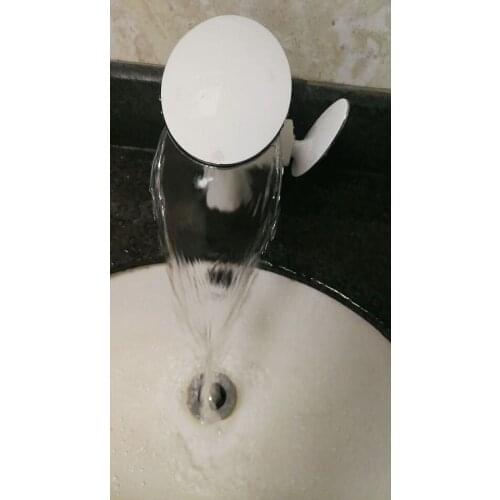 Chrome white Clour bathroom basin sink waterfall faucet mixer tap New deck mounted Oval mushroom design faucet