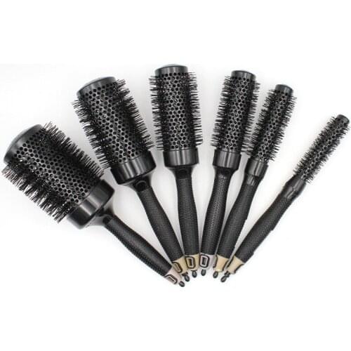 Ceramic Roll Comb Nylon Round Brush Hairdressing Comb Black and White with Pattern Aluminum Tube Comb Modeling
