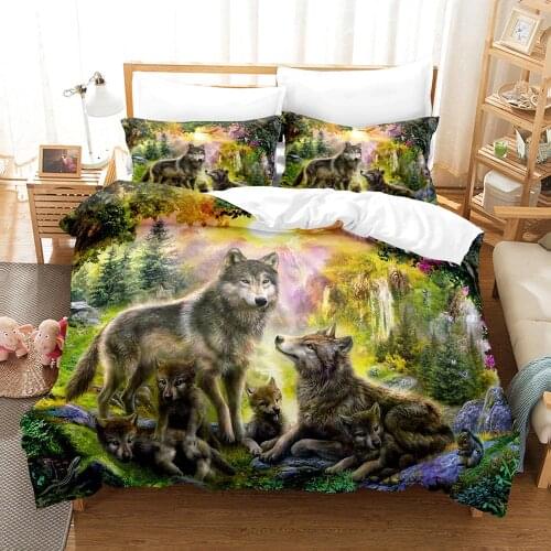 Wolf In Forest Bedding Set Printing Design Duvet Cover Set Queen King Size Comforter Bed Cover Set Decor Home