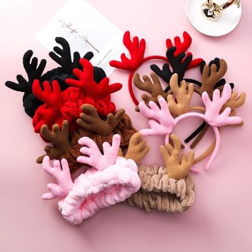 Creative Antlers Elastic Hair Bands Cute Plush Elks Headbands Animal Headwear Wash Face Makeup Turban Hair Accessories Female