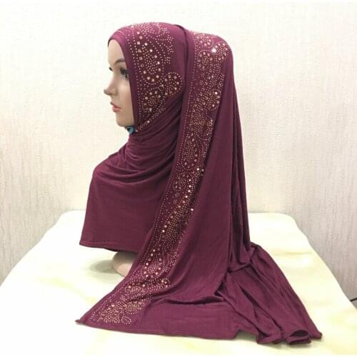 Fashion Design Wholesale Rhinestone Malaysia Muslim Bubble Heavy Jersey Scarf Shawl Turban Arab Plain Studs Cotton Blend Hijab