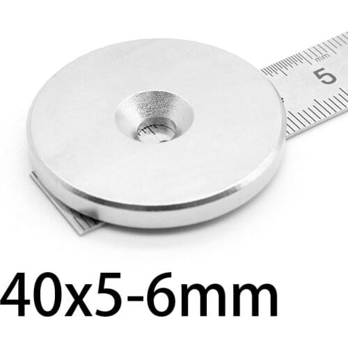 1-10PCS 40x5-6mm Powerful Magnet 40x5mm Hole 6mm Round Countersunk Magnetic 40*5-6mm Neodymium Disc Magnets 40*5-6