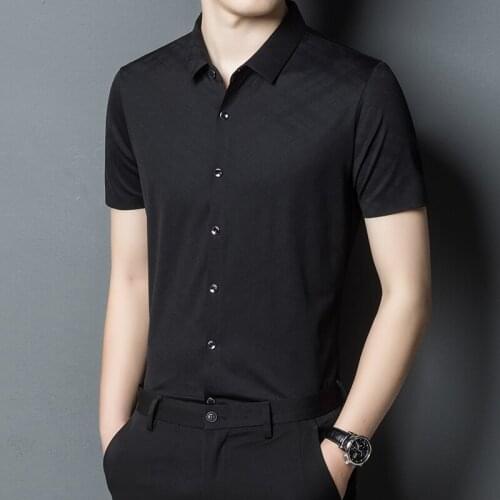 Men Summer Shirt New Print Business Casual Brand High Quality Slim Fit Male Thin Office Black Blue Clothing