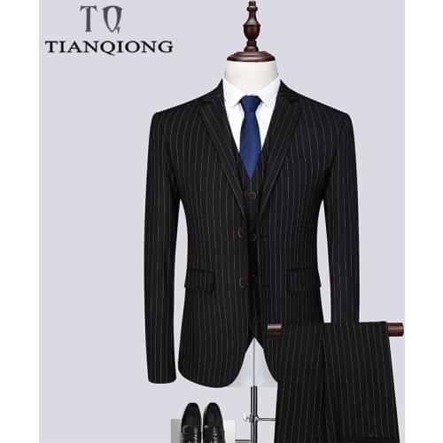 Men Ceremony Suit Slim Fit Vertical Stripes Suits Blazer Vest Pants for Tuexdos Dress Suits Groom Wedding Jacket Coats S-6XL