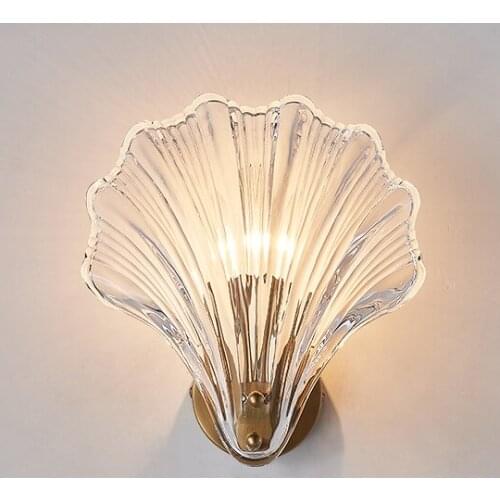 Nordic brass glass shell wall lamp bedroom bedside wall lamp postmodern minimalist corridor background wall lamp
